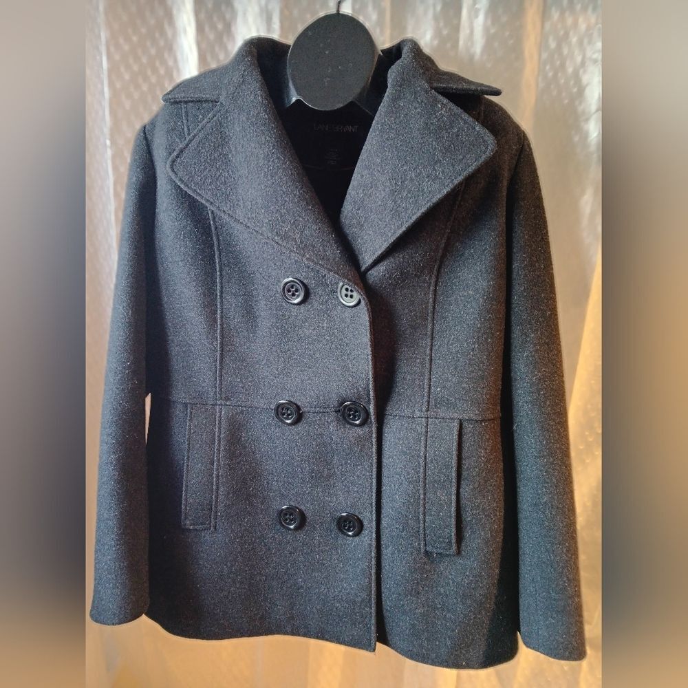 Lane Bryant Gray Double-Breasted Peacoat with Wide Notched Lapel Sz 14/16